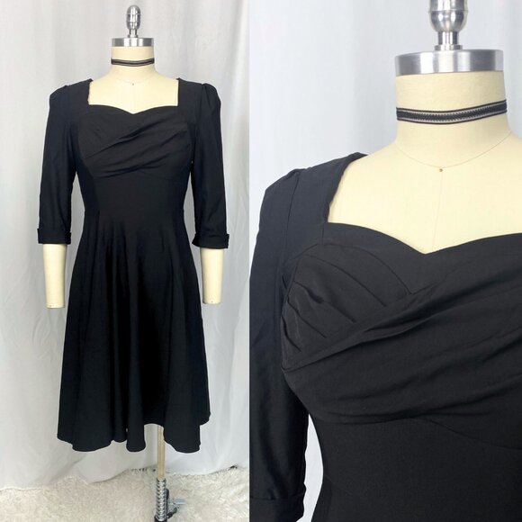 Miss Lulo 40s-style cotton blend femme fatale fit and flare black dress medium - Picture 2 of 4